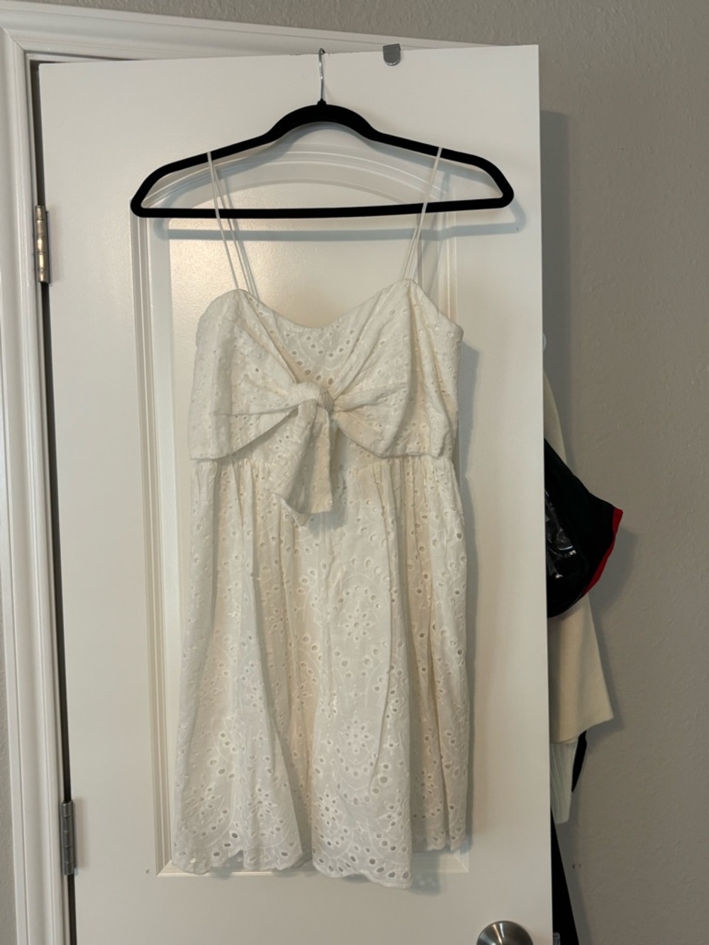 White Eyelet Bow-Front Spaghetti Strap Dress with shorts